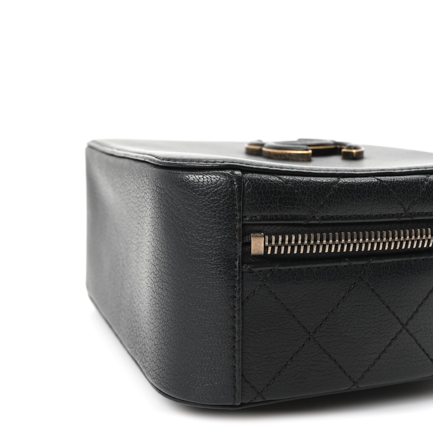 Shiny Calfskin Goatskin Small Coco Curve Vanity Bag Black