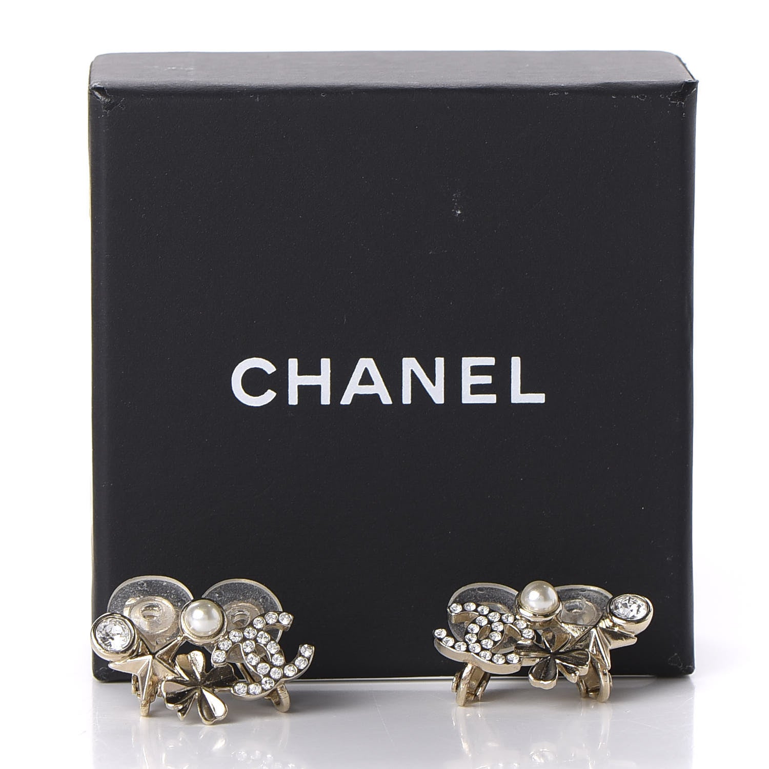 Chanel Crystal Pearl Sergeant CC Clip On Earrings Gold 4 of 5