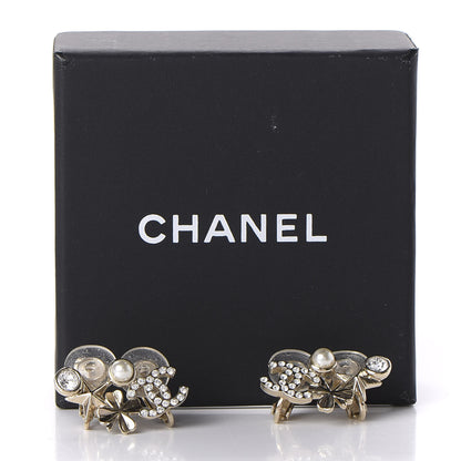 Chanel Crystal Pearl Sergeant CC Clip On Earrings Gold 4 of 5