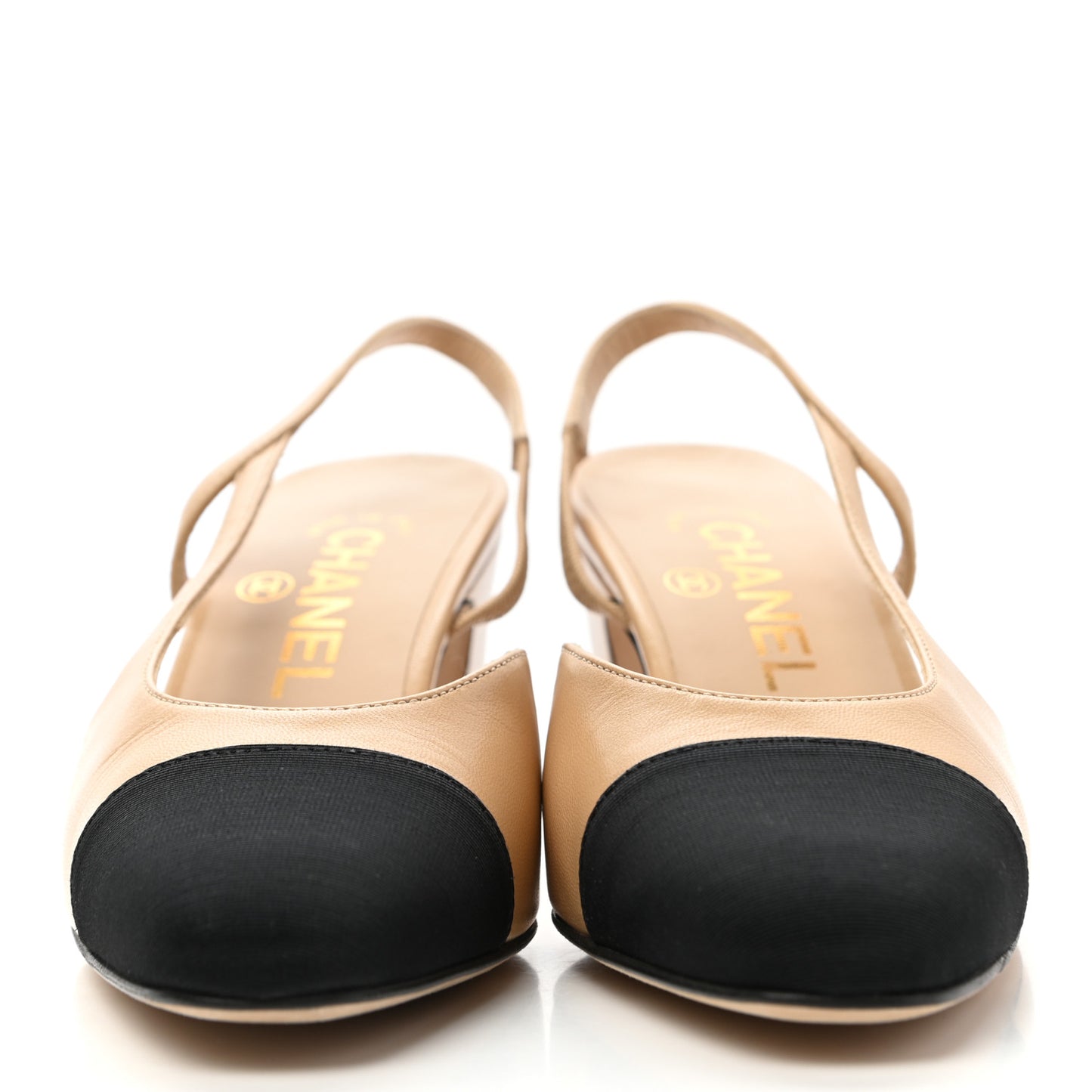Goatskin Grosgrain Cap Toe CC Slingback Pumps 35 Beige Black