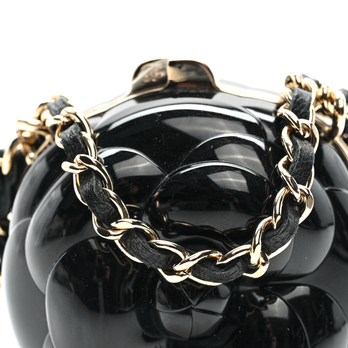 Chanel Resin Lambskin Camellia Clutch with Chain Black 8 of 10