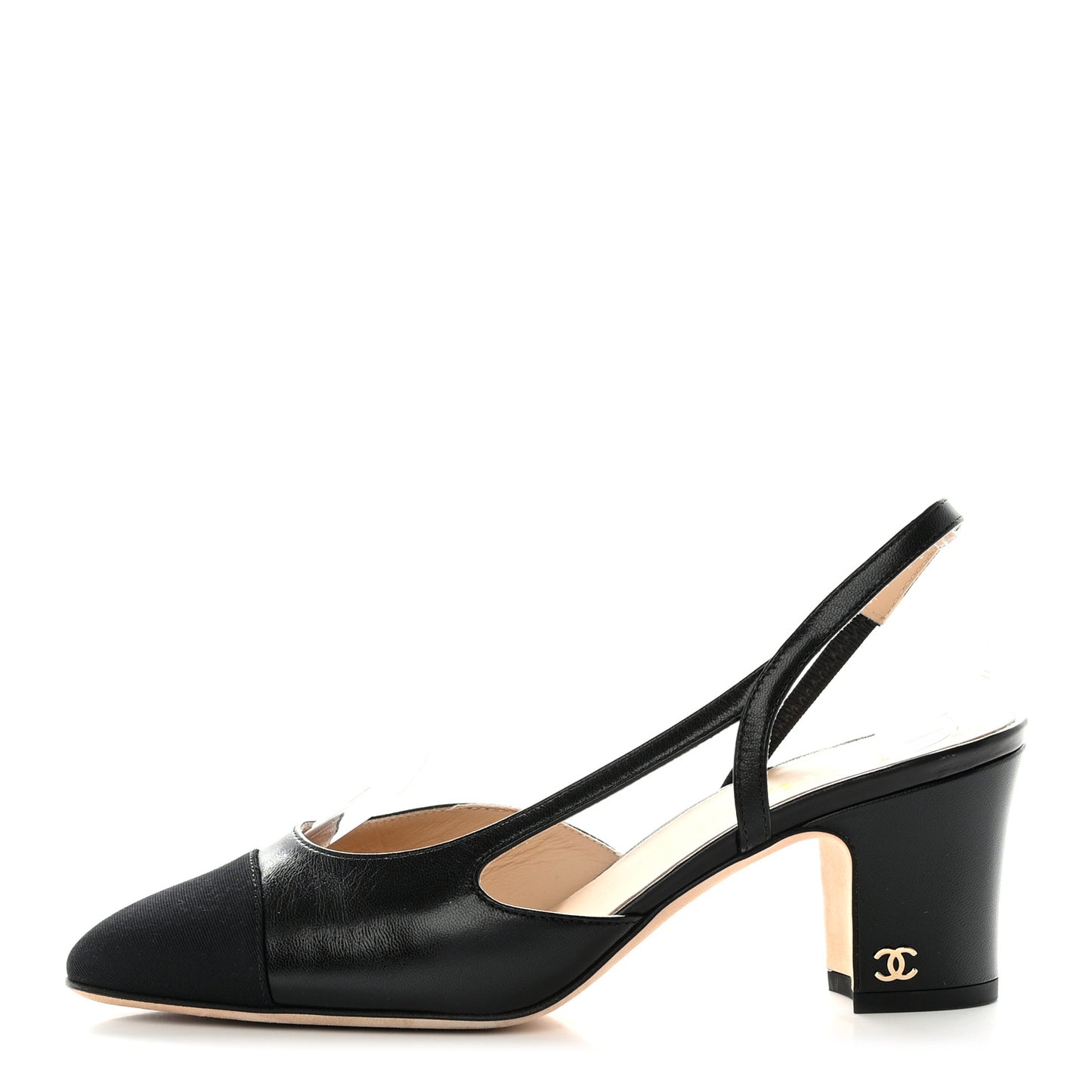 Goatskin Grosgrain Cap Toe CC Slingback Sandals 36 Black