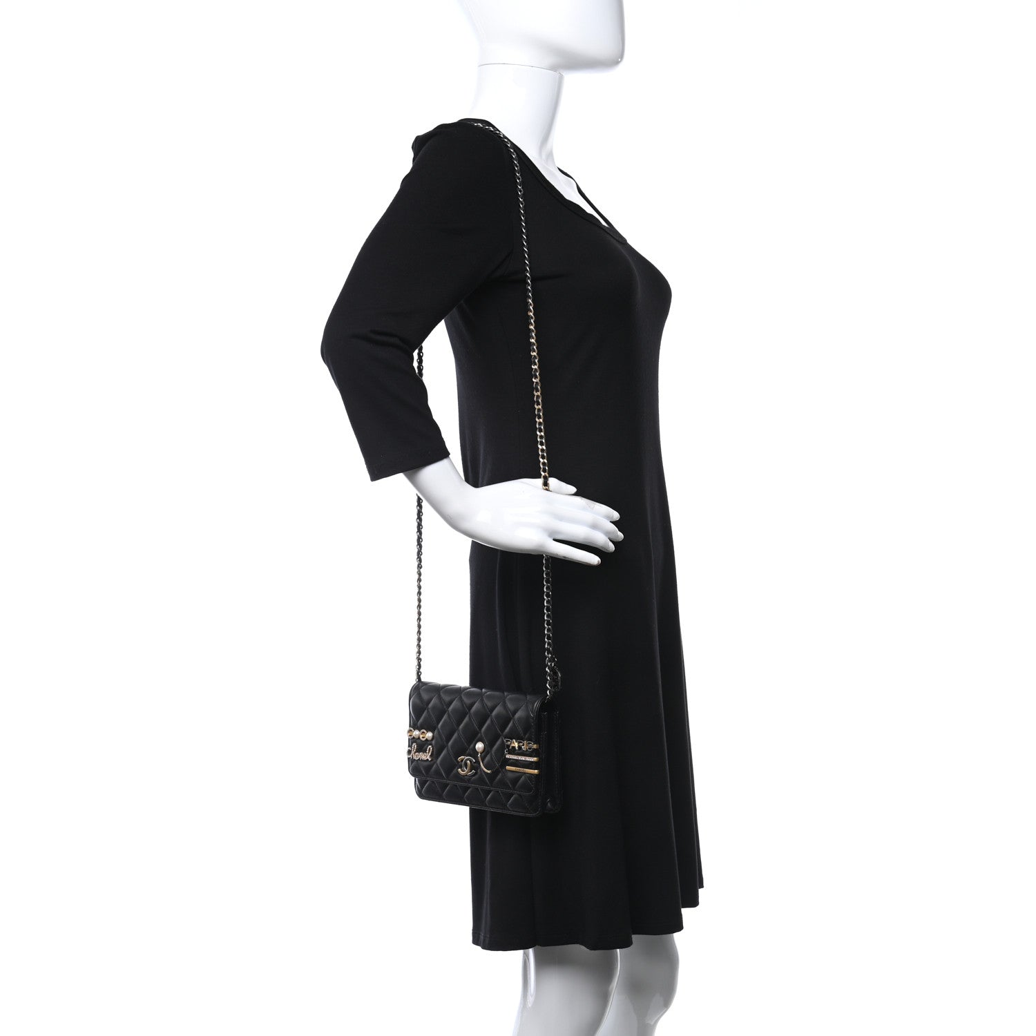 Chanel Lambskin Quilted Coco Clips Wallet On Chain WOC Black 2 of 12
