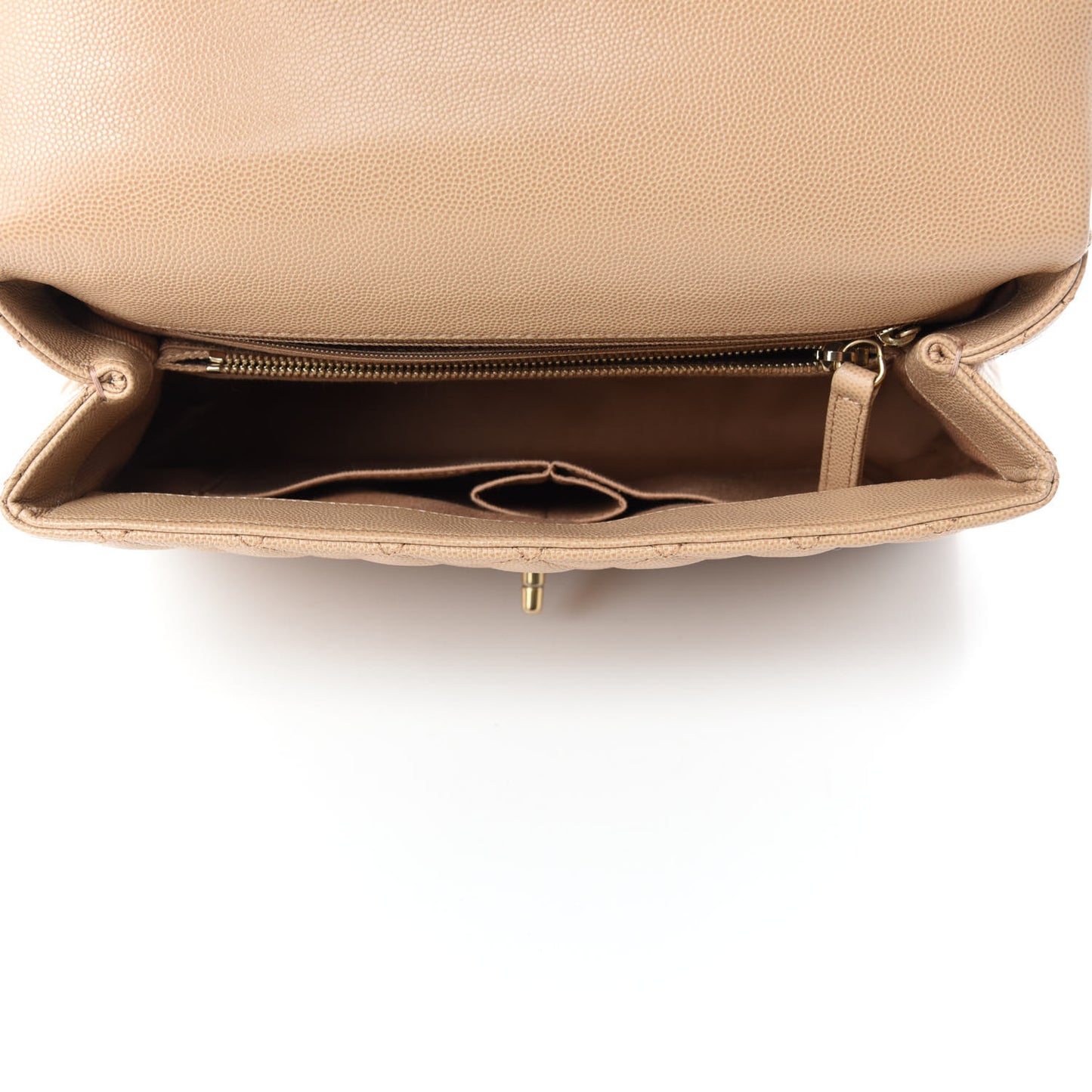 Caviar Quilted Small Coco Handle Flap Light Beige