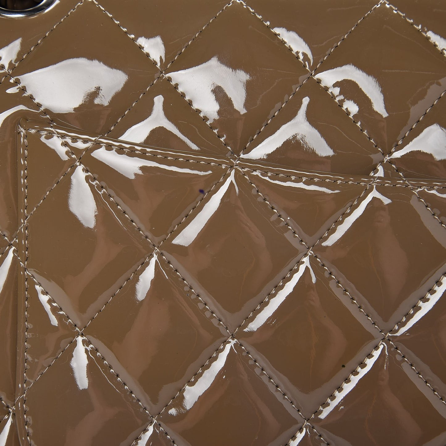 Patent Quilted Jumbo Double Flap Dark Beige