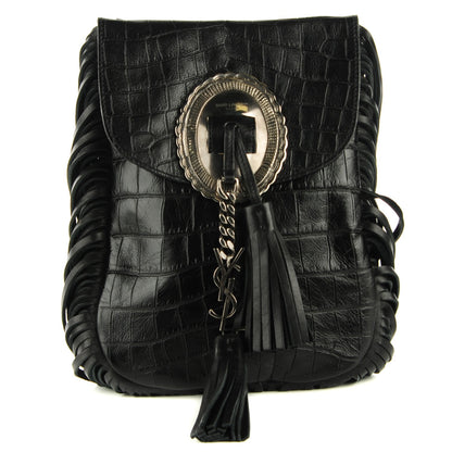 Saint Laurent Calfskin Crocodile Embossed Tasseled Flat Anita Bag Black 1 of 7