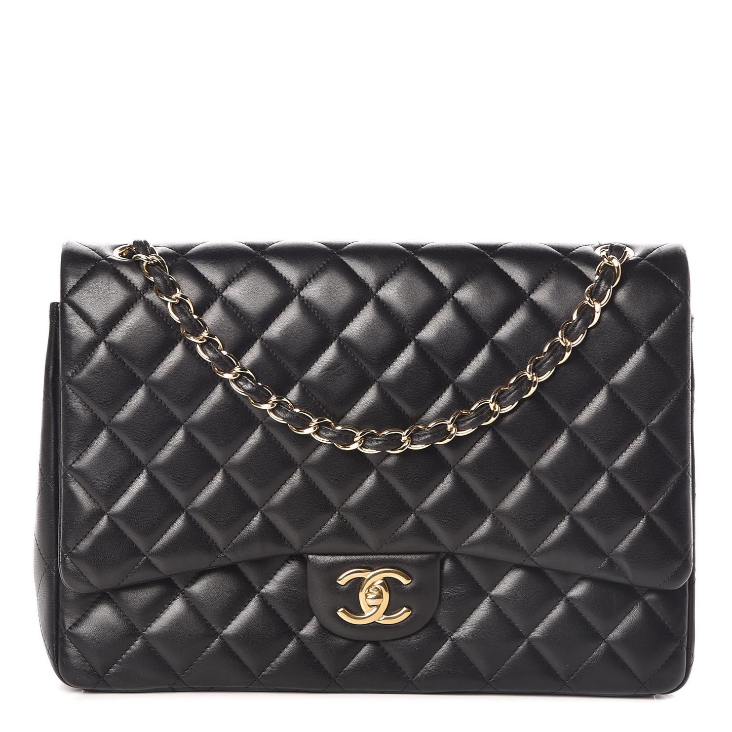 Lambskin Quilted Maxi Double Flap Black