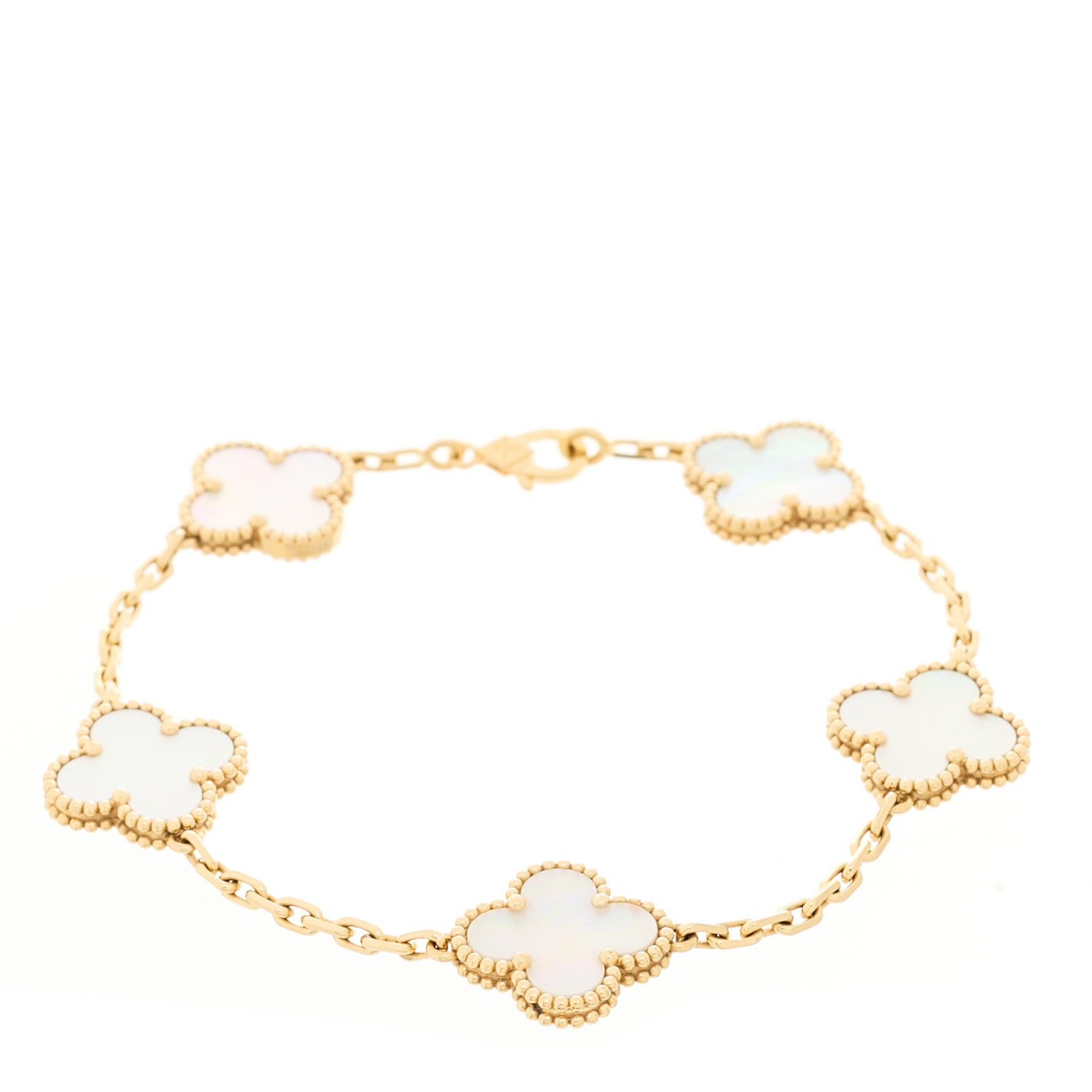 Van Cleef & Arpels 18K Yellow Gold Mother of Pearl 5 Motifs Vintage Alhambra Bracelet 1 of 5