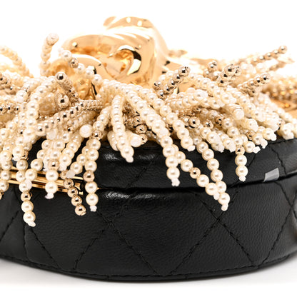 Chanel Lambskin Pearl Crystal Lion Round Minaudiere Clutch Black Gold 10 of 12