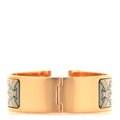 Hermes Enamel Printed Wide Bouquets Selliers Clic Clac H Bracelet GM Gris 3 of 4