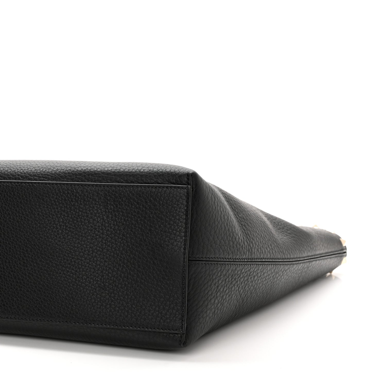 Grained Calfskin Rockstud Shoulder Tote Black