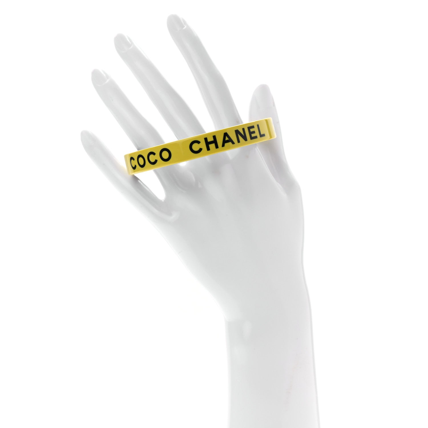Chanel Resin Logo Bangle Bracelet Yellow Black 2 of 4