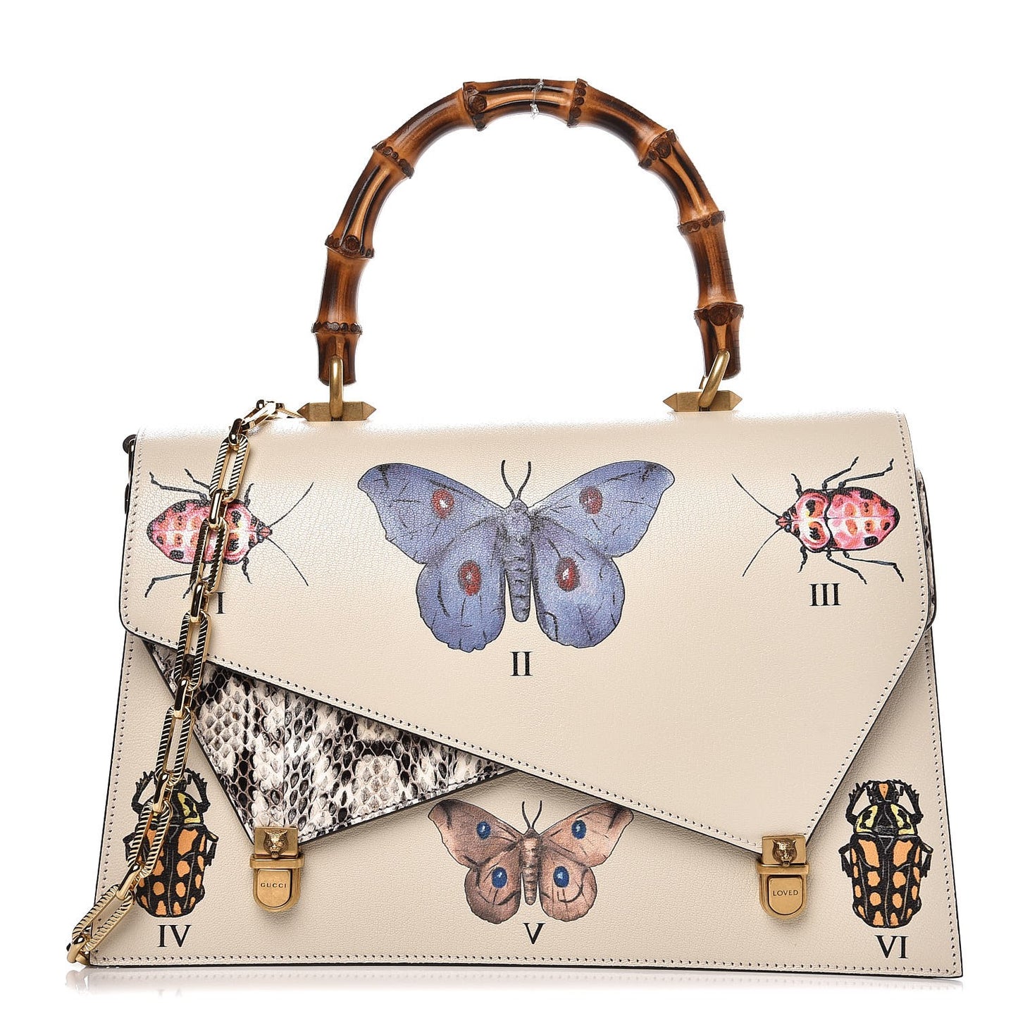 Calfskin Snakeskin Studded Medium Ottilia Top Handle Bag White