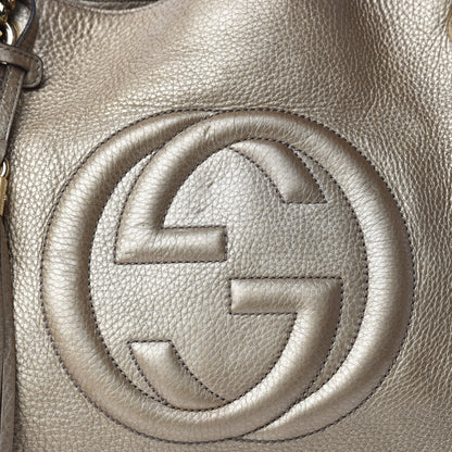 Gucci Metallic Pebbled Calfskin Medium Soho Chain Shoulder Bag Golden Beige 10 of 10