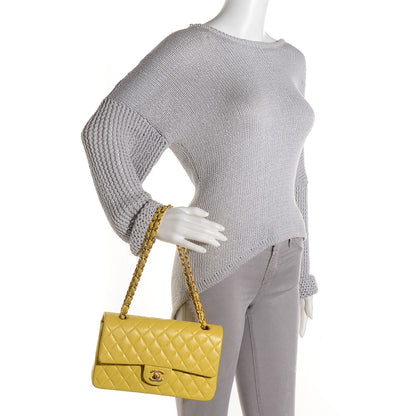 Chanel Lambskin Quilted Medium Double Flap Yellow 2 of 9