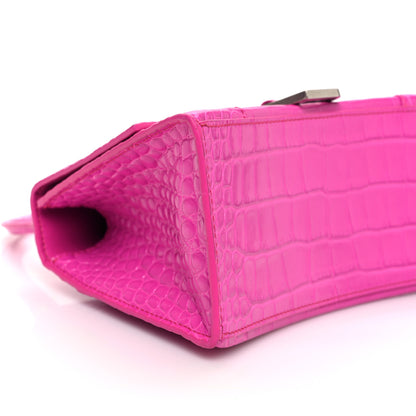 Balenciaga Shiny Calfskin Crocodile Embossed Small Hourglass Top Handle Bag Fuchsia 10 of 12