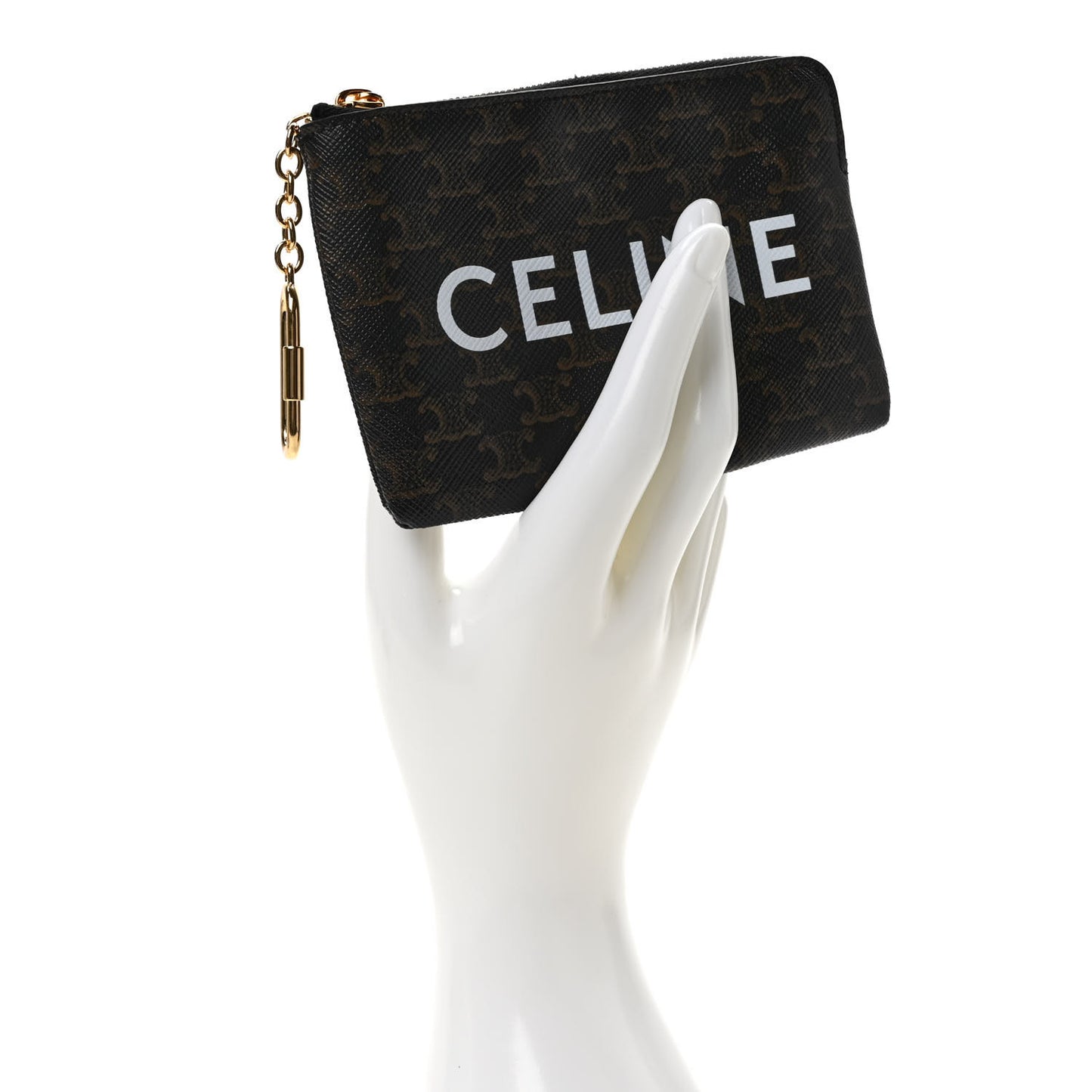 Triomphe Canvas Logo Coin and Card Pouch With Hook Black