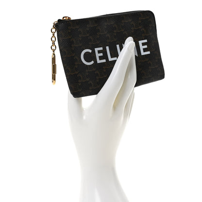 Celine Triomphe Canvas Logo Coin and Card Pouch With Hook Black 2 of 6