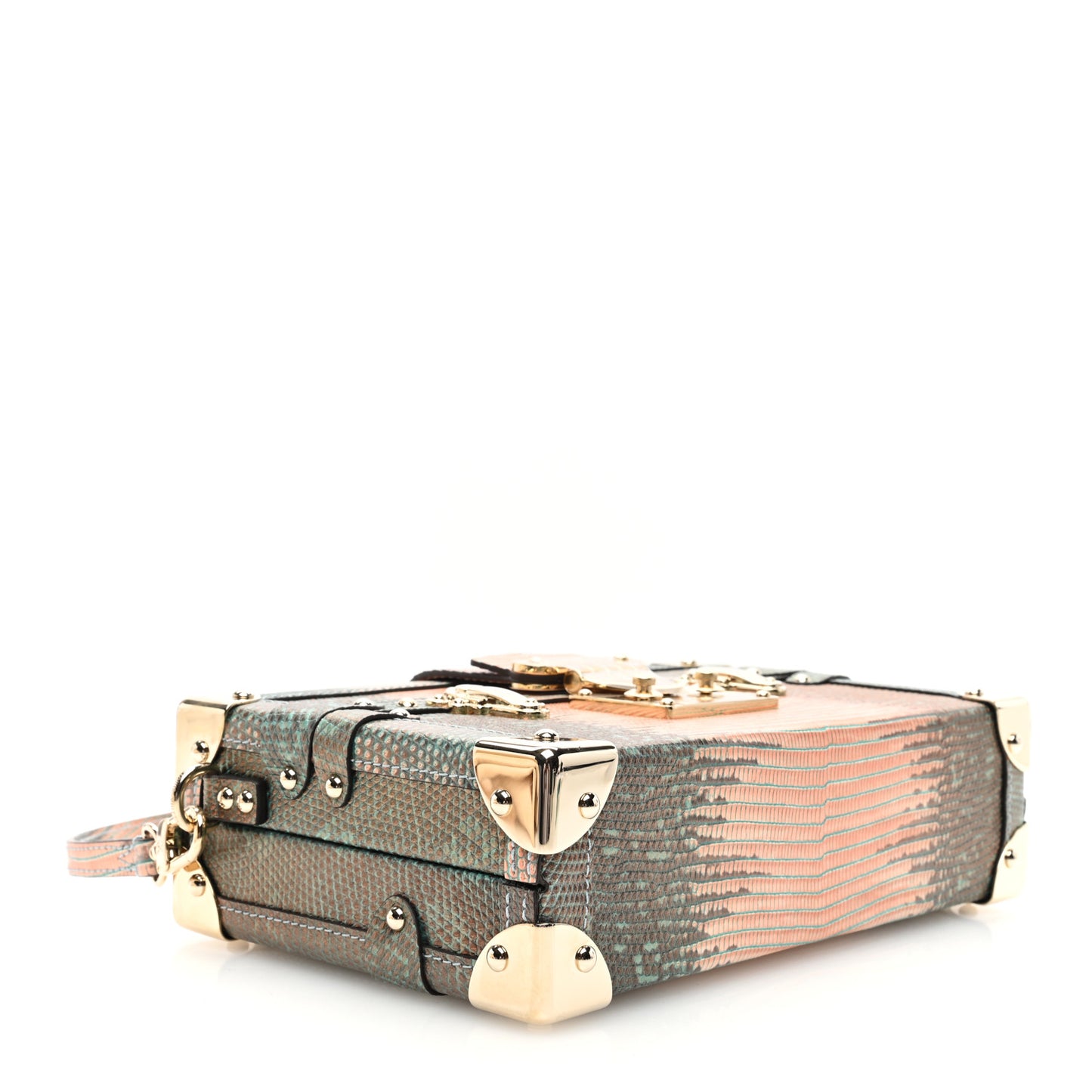 Metallic Lizard Petite Malle Green Pink