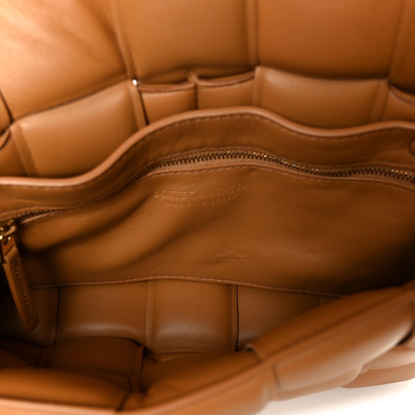 Nappa Maxi Intreccio Padded Cassette Crossbody Bag Caramel
