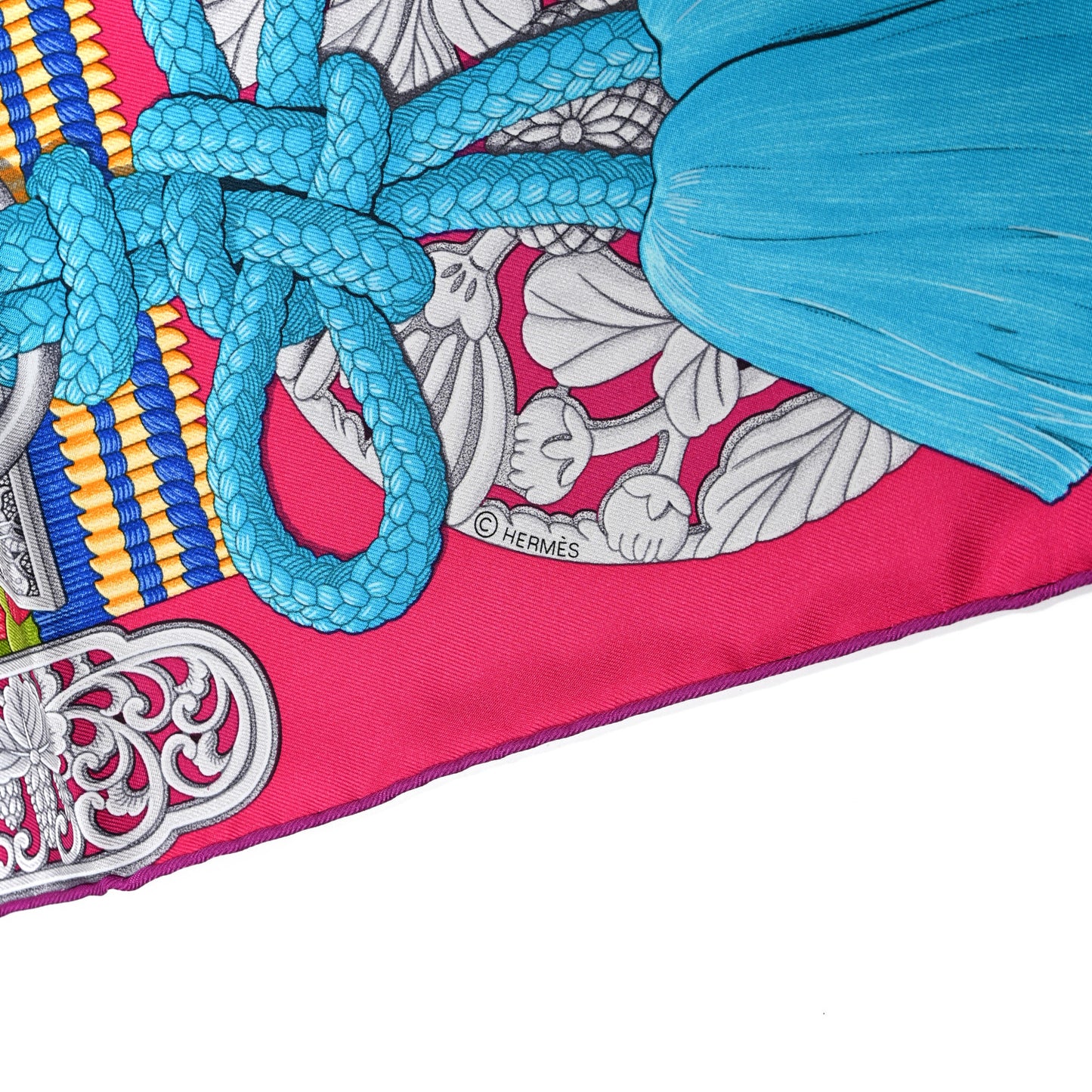 Silk Parures de Samouraïs Scarf 90 Rose Indien Vert Turquoise