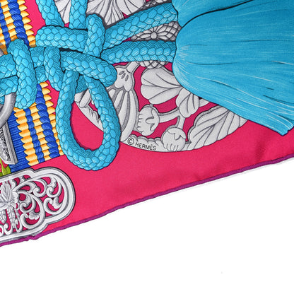 Hermes Silk Parures de Samouraïs Scarf 90 Rose Indien Vert Turquoise 3 of 3