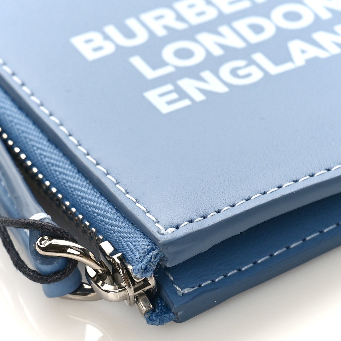Calfskin London England Print Logo Card Holder Light Blue