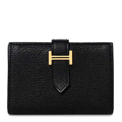 Hermes Chevre Mysore Bearn Card Holder Wallet Black 1 of 9