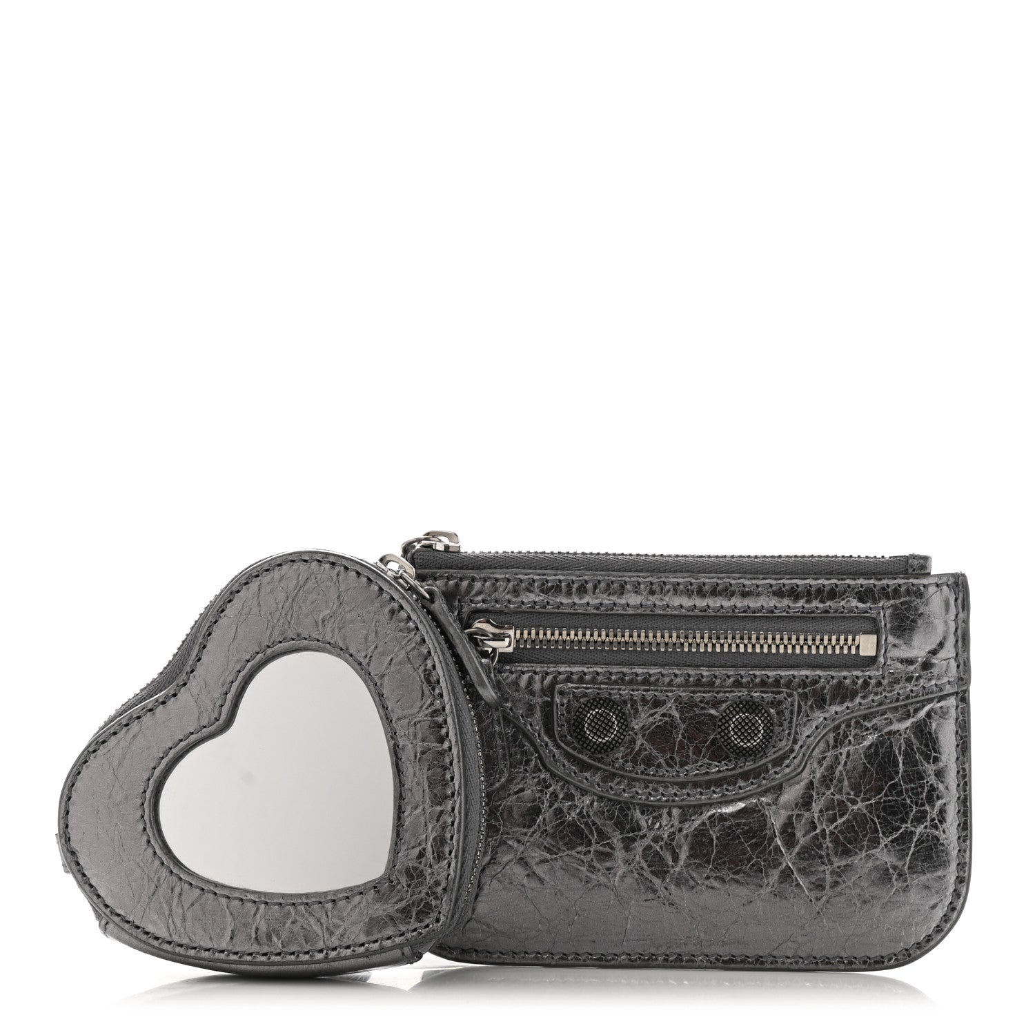 Balenciaga Agneau Le Cagole Clip On Card Mirror Gunmetal 1 of 9