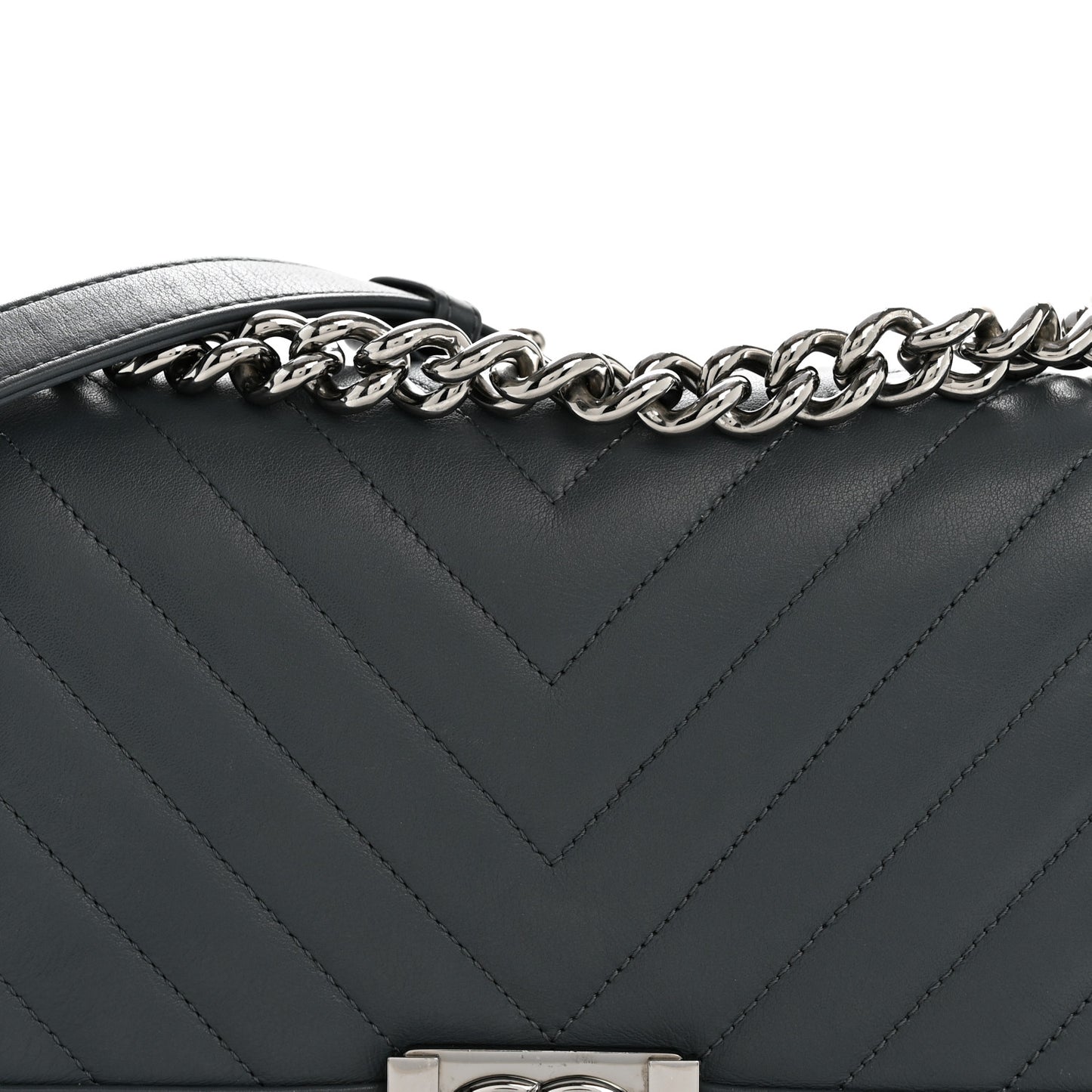 Calfskin Chevron Quilted New Medium Boy Flap Dark Navy Blue