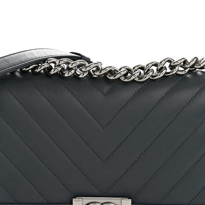 Chanel Calfskin Chevron Quilted New Medium Boy Flap Dark Navy Blue 8 of 12