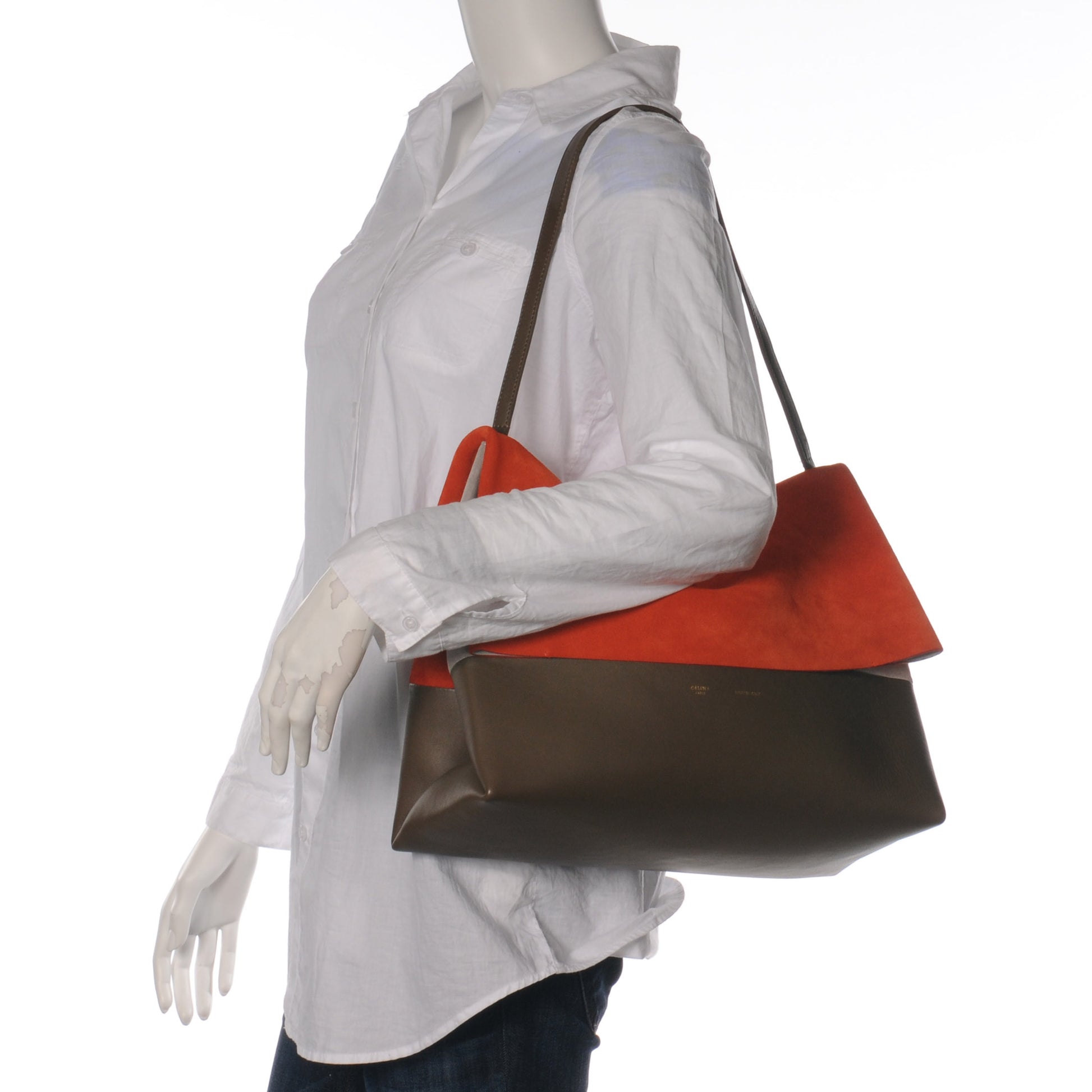 Celine Calfskin Suede All Soft Shoulder Bag Bright Orange Cement Olive 2 of 7