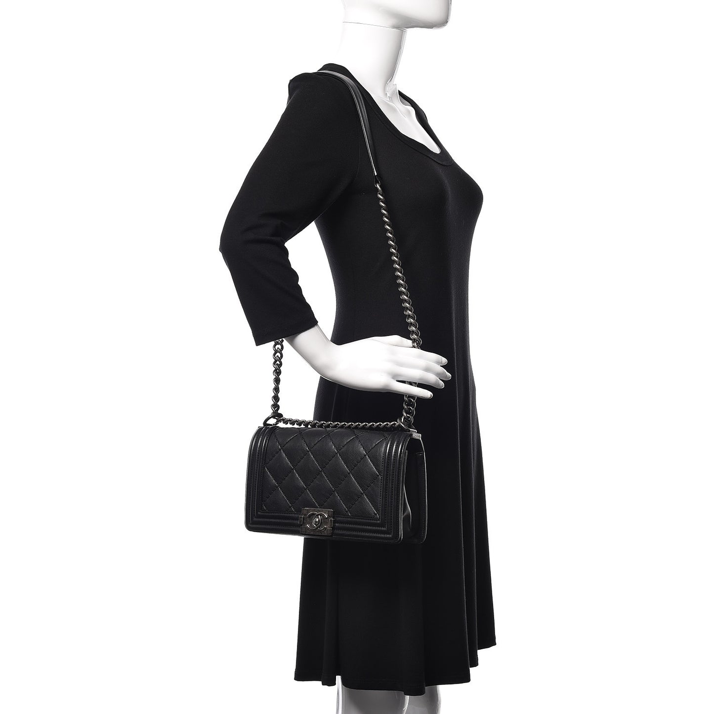 Calfskin Double Stitch Medium Boy Flap Black