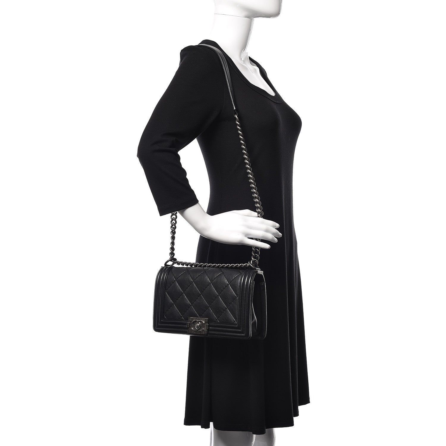 Chanel Calfskin Double Stitch Medium Boy Flap Black 2 of 12