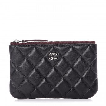 Lambskin Quilted Small Cosmetic Case Black