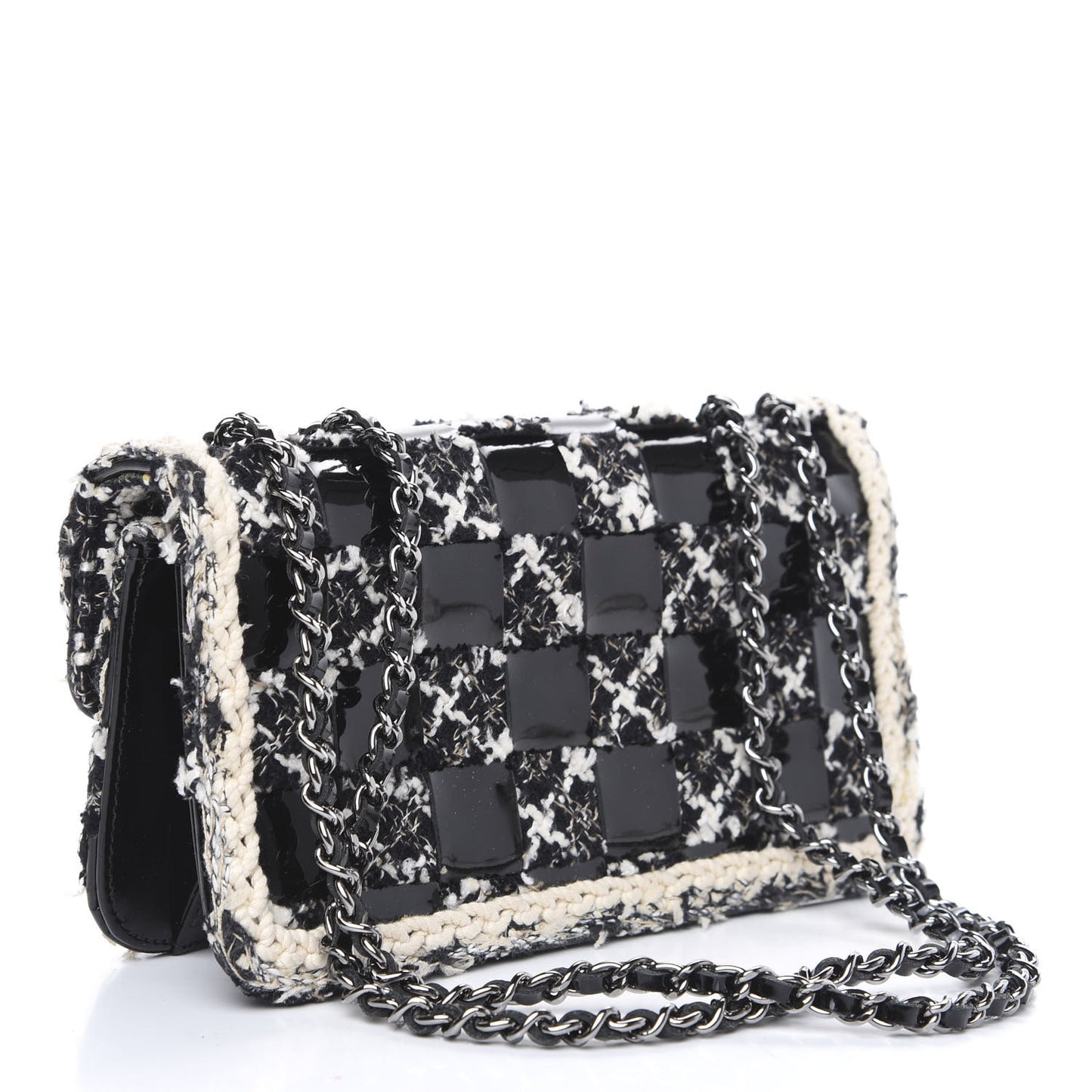 Tweed Patent Quilted Rectangular Flap Black White