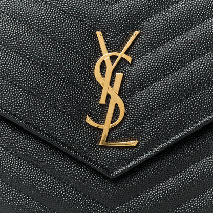 Saint Laurent Grain De Poudre Matelasse Chevron Monogram Envelope Clutch Black 8 of 10