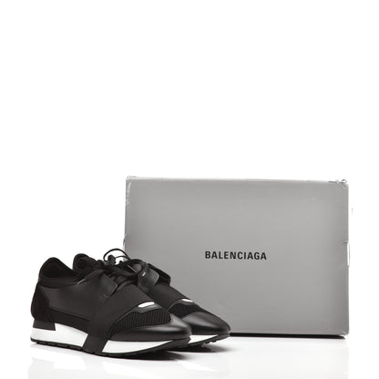 Balenciaga Mesh Calfskin Neoprene Suede Womens Race Runner Sneakers 38 Black 10 of 10