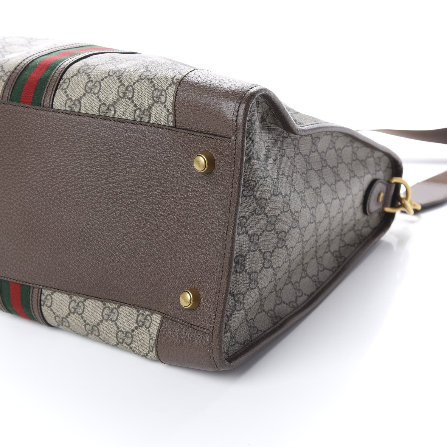 Gucci Soft GG Supreme Monogram Textured Dollar Calfskin Web Large Ophidia Carry-On Duffle Bag Beige Ebony New Acero 6 of 8