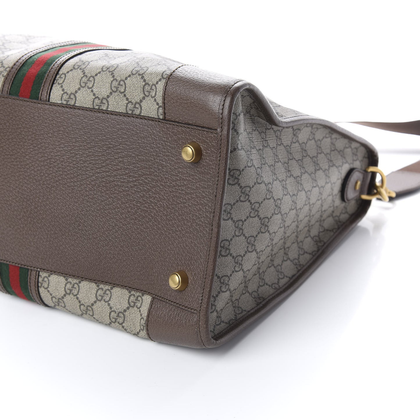 Soft GG Supreme Monogram Textured Dollar Calfskin Web Large Ophidia Carry-On Duffle Bag Beige Ebony New Acero