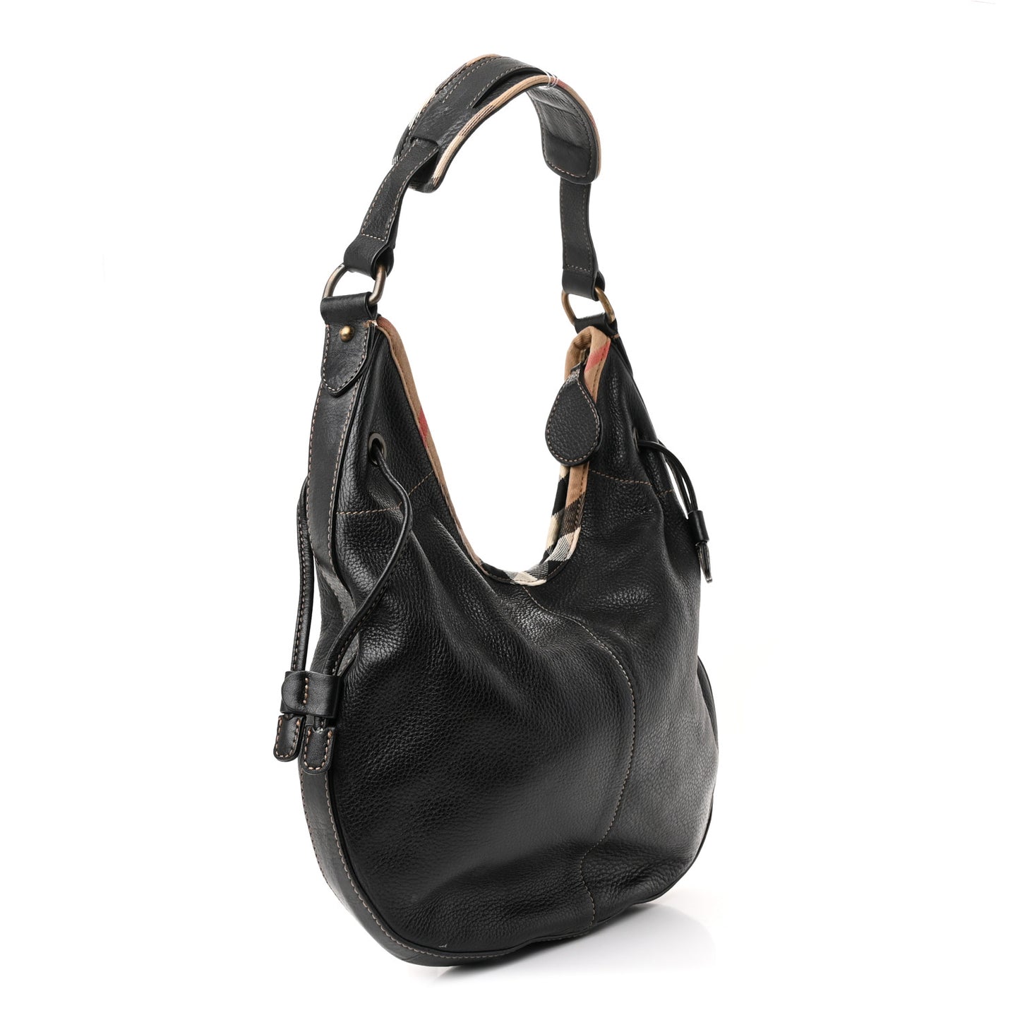 Calfskin Nova Check Trim Hobo Black