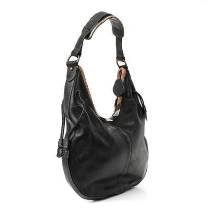 Burberry Calfskin Nova Check Trim Hobo Black 3 of 12