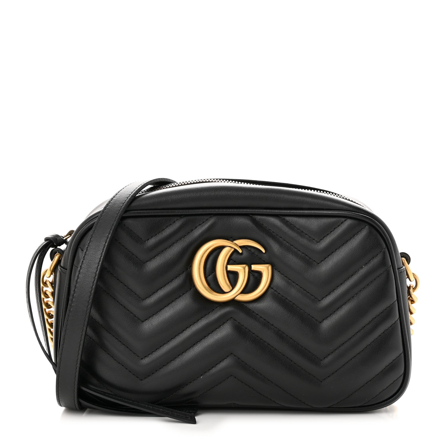 Gucci Calfskin Matelasse Small GG Marmont Chain Shoulder Bag Black 1 of 11