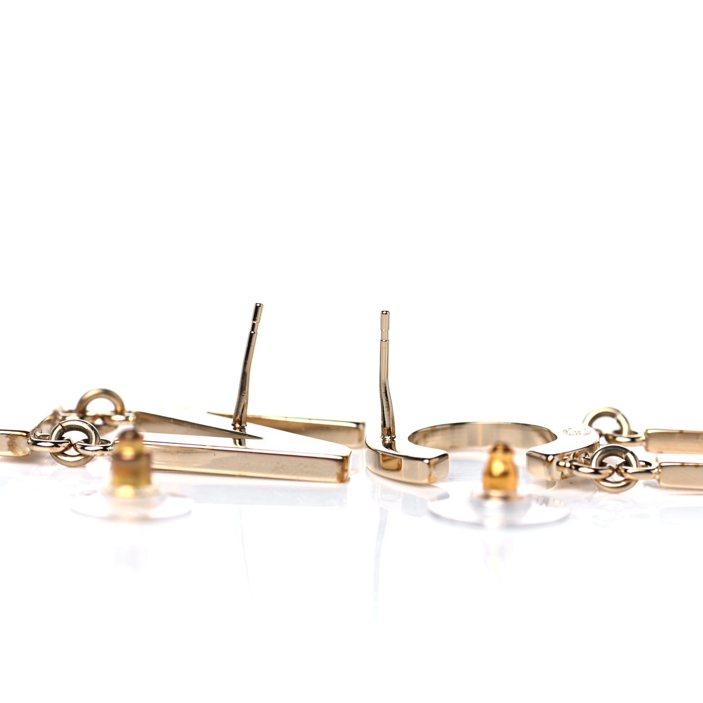 Metal Cha-Nel Logo Drop Earrings Gold