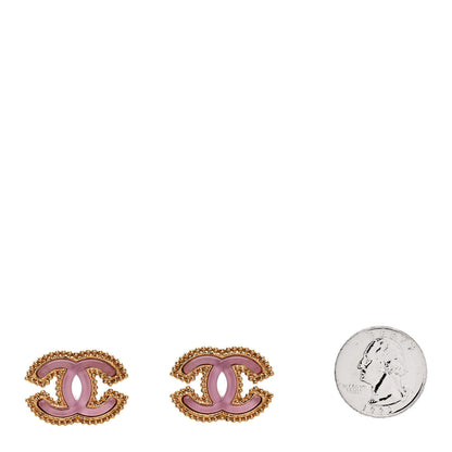 Chanel Metal Resin Rope CC Earrings Gold Pink 2 of 5
