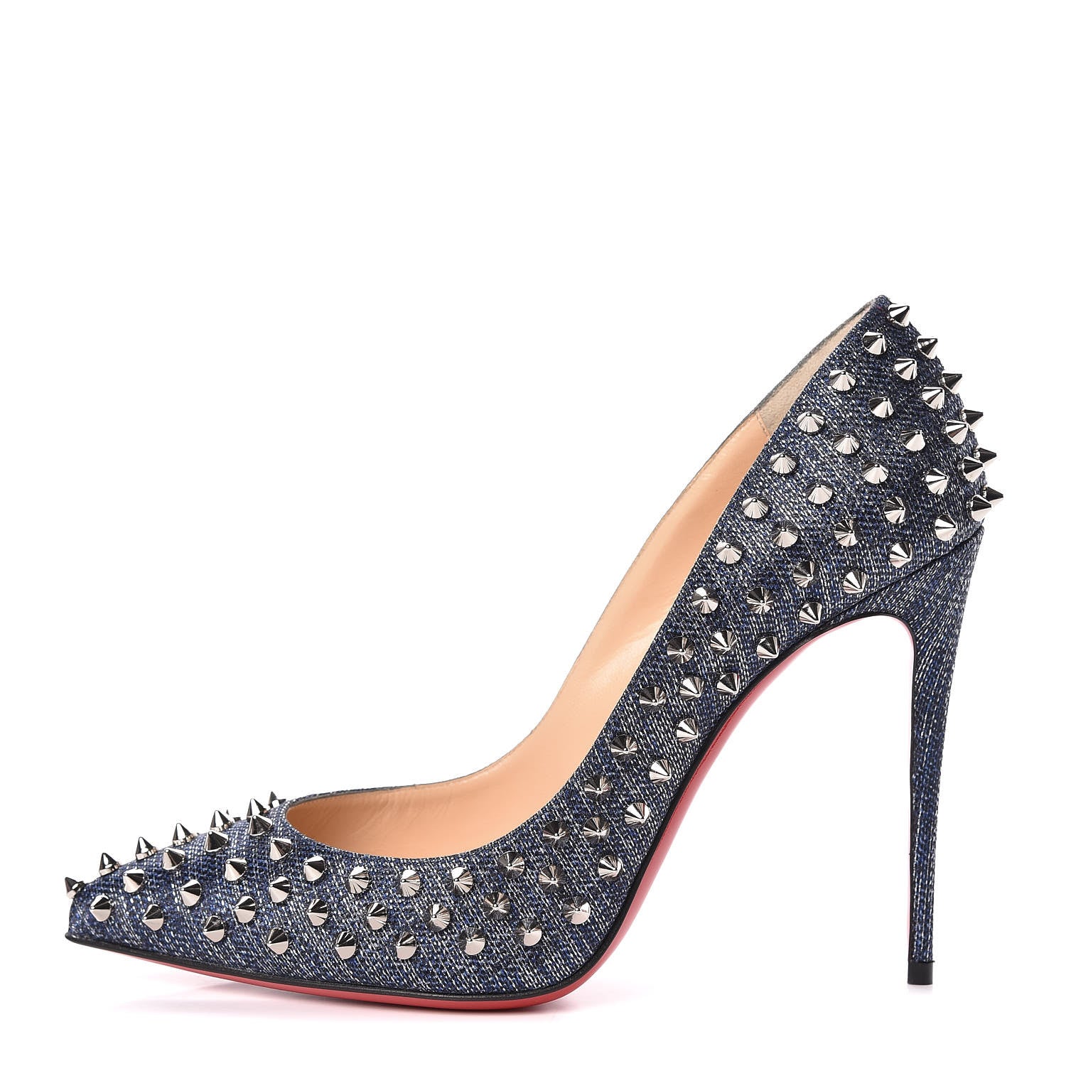 Christian Louboutin Denim Lame Lux Follies Spikes 100 Pumps 39.5 Silver 1 of 8