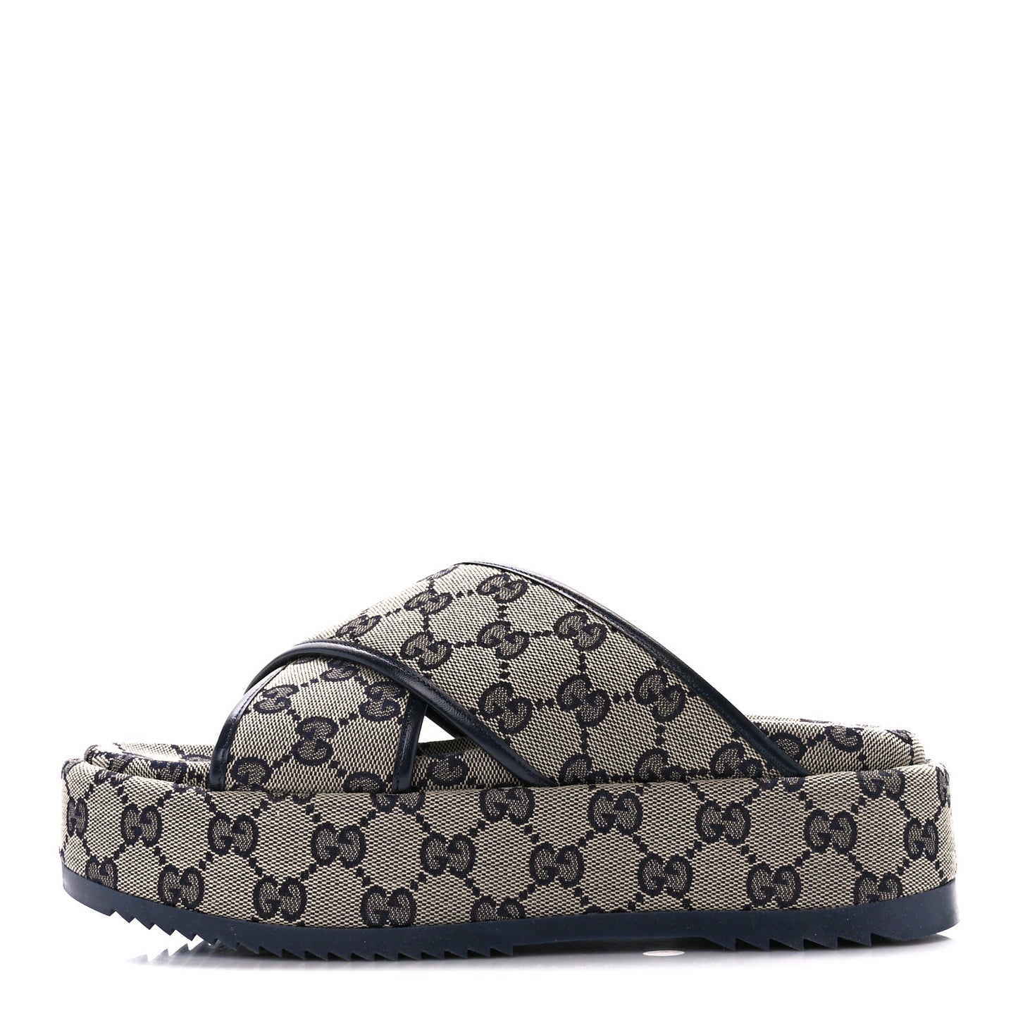 Monogram Criss Cross Platform Slide Sandals 37 Beige Blue