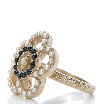 Chanel Pearl CC Camellia Ring 6 Gold Black 3 of 6