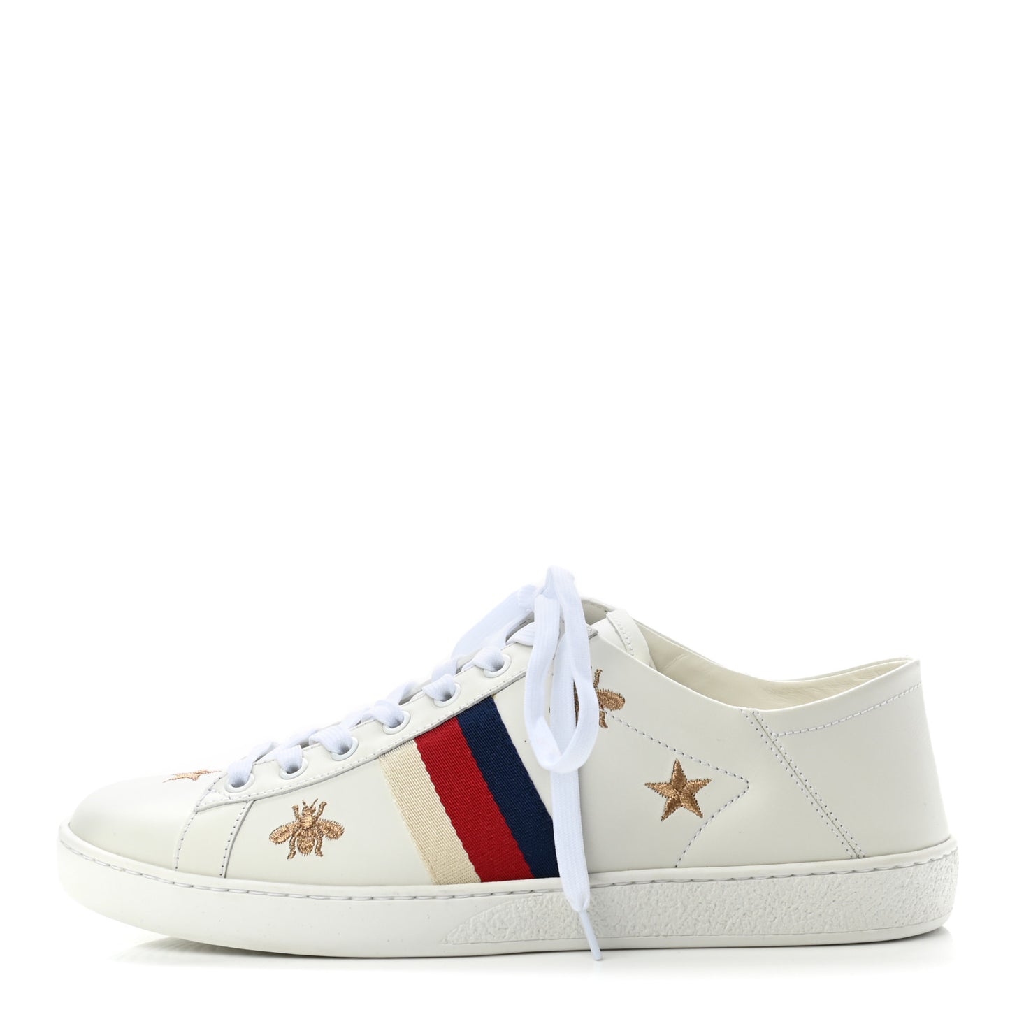 Calfskin Bee Star Embroidered Sylvie Web Ace Sneakers 40 White