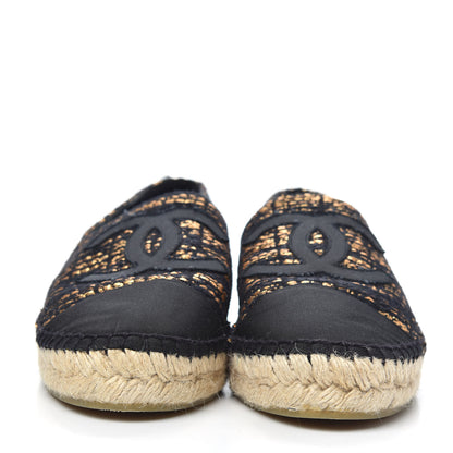 Chanel Metallic Tweed Grosgrain CC Espadrilles 40 Black Gold 2 of 10